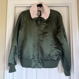 GAP Green Satin/Fur Jacket